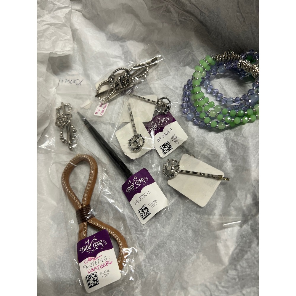 Lilla Rose Hair Accessories Lot Flexi Clips Leather 8 Stick Horse Bobby Pins